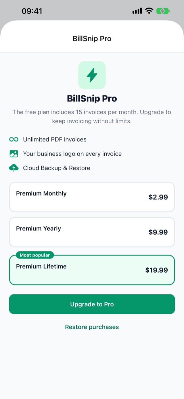 BillSnip Pro plans